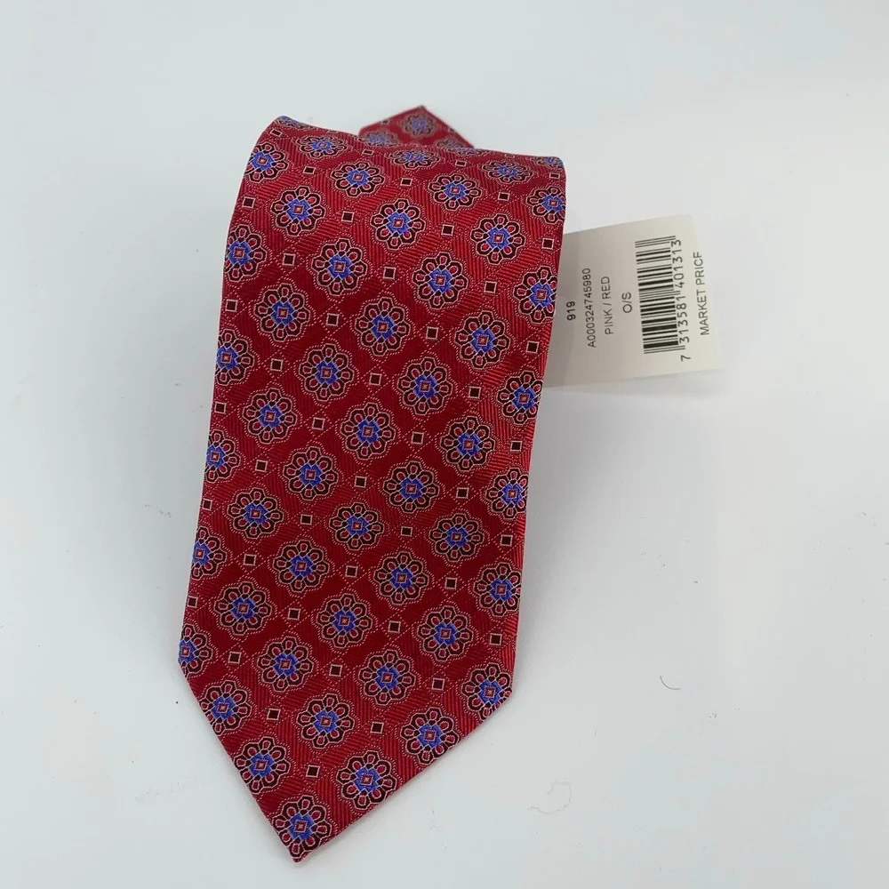 Eton Tie Mens One Size Red Patterned Silk Luxury Classic Necktie Italy‎ Made NWT